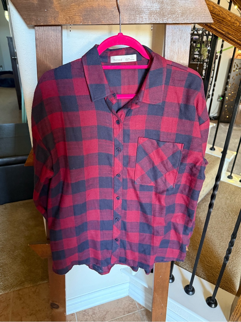 Boconi Red and Black Plaid Button-Down Shirt
